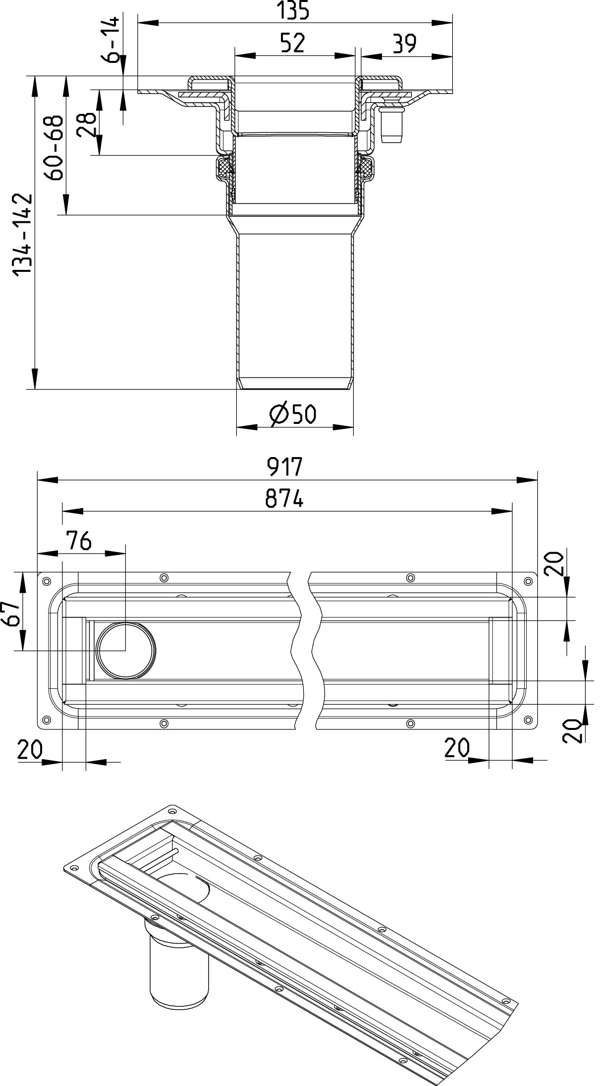 Line Drawing - WaterLine channel-Sheet membrane