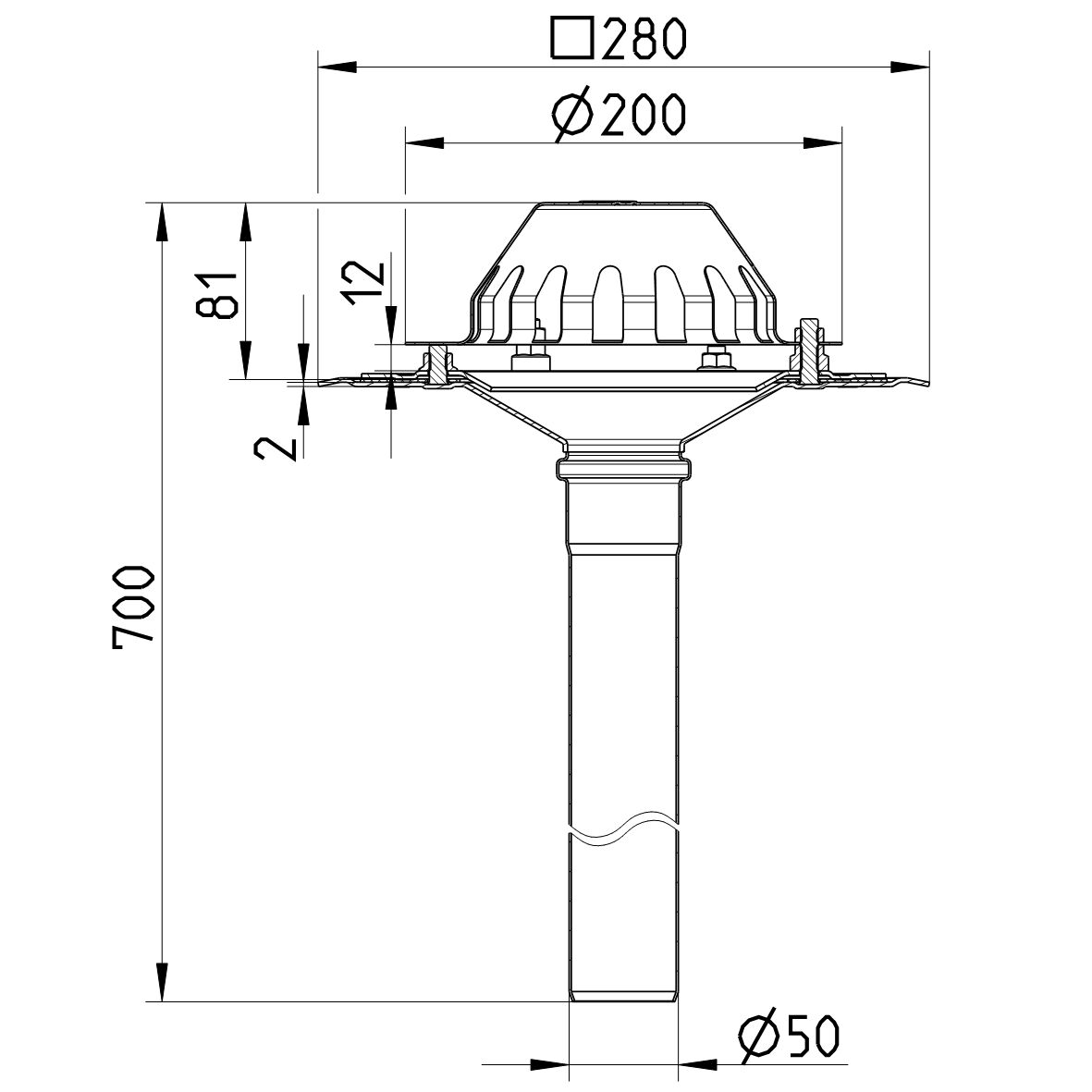 Line Drawing - Drain for gravity-single ply membrane