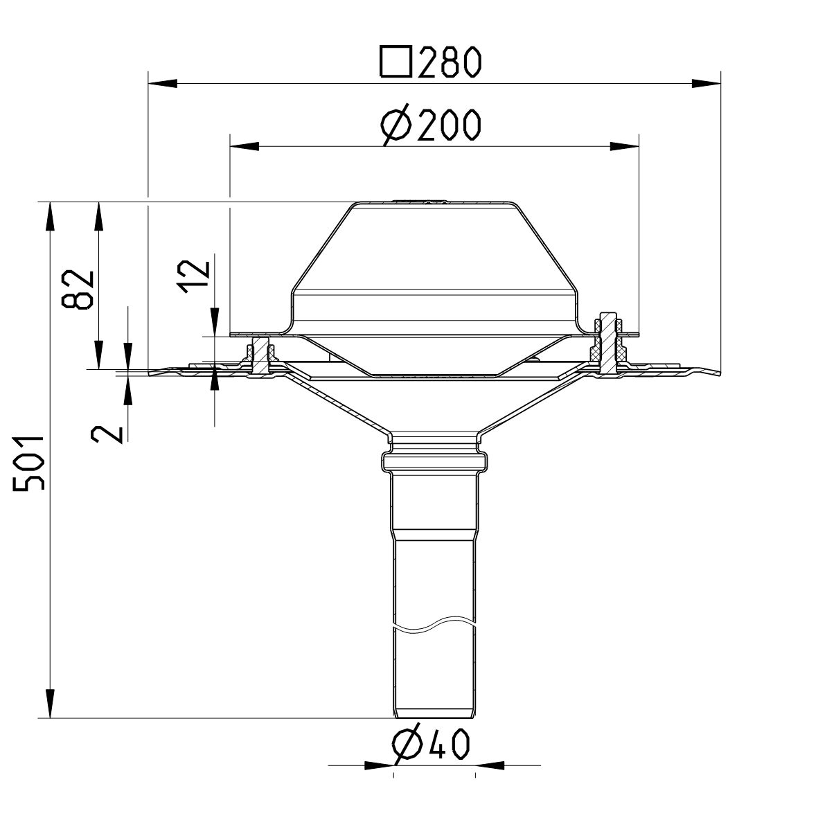 Line Drawing - Drain for siphonic-single ply membrane