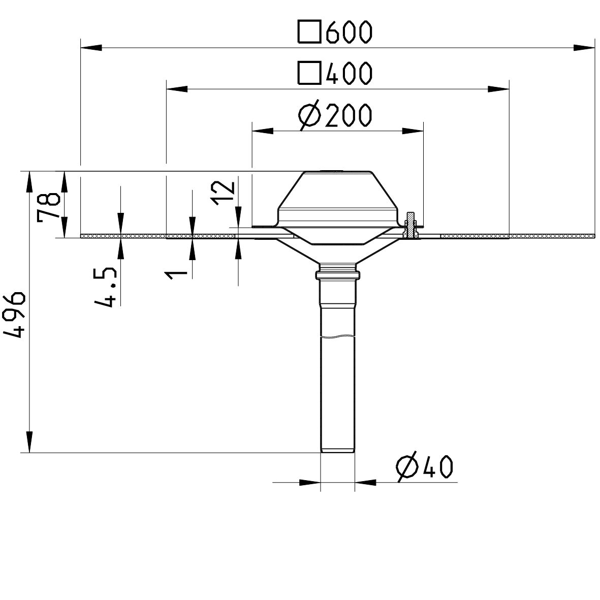 Line Drawing - Drain for siphonic-bitumen collar