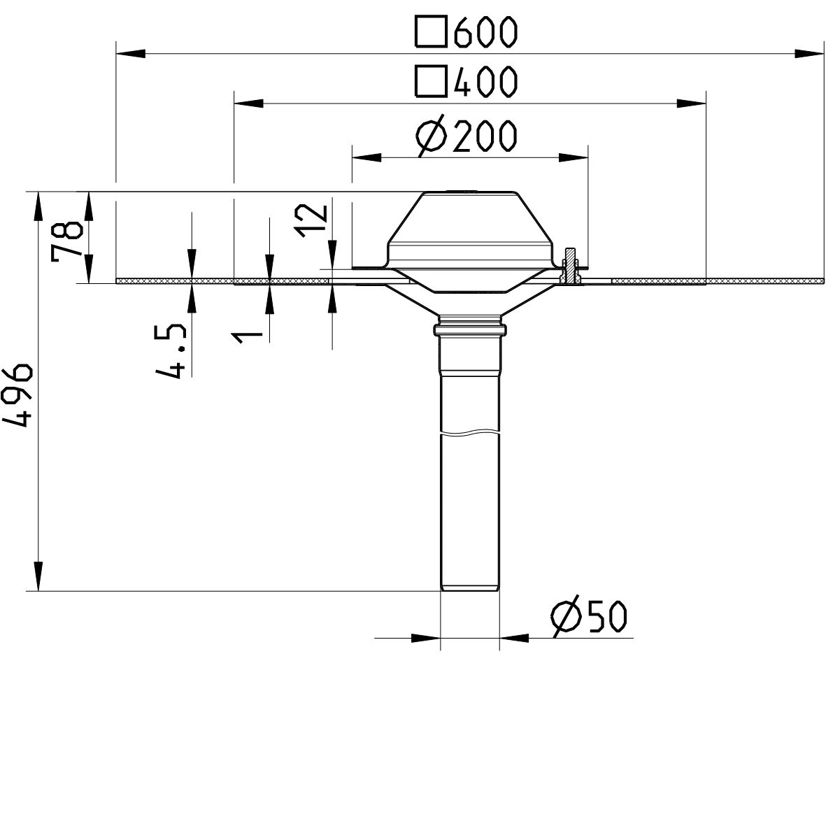 Line Drawing - Drain for siphonic-bitumen collar