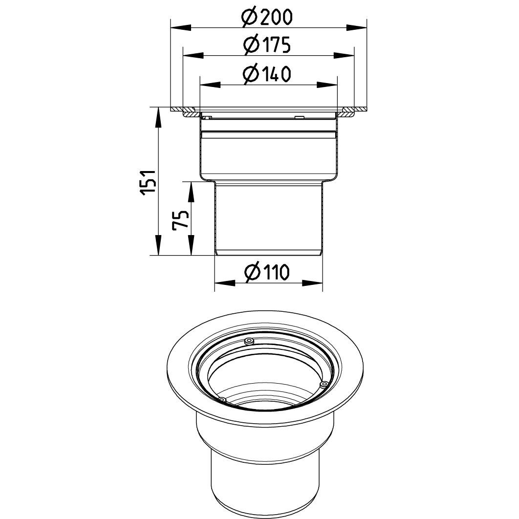 Line Drawing - Marine-lower part-bimetal flange-aluminium