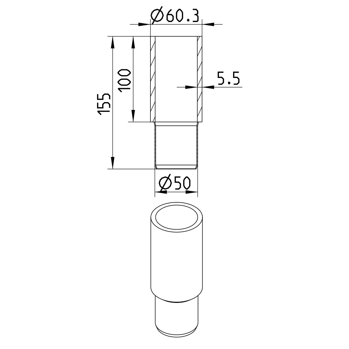 Line Drawing - Transition pipe-welding sleeve-steel