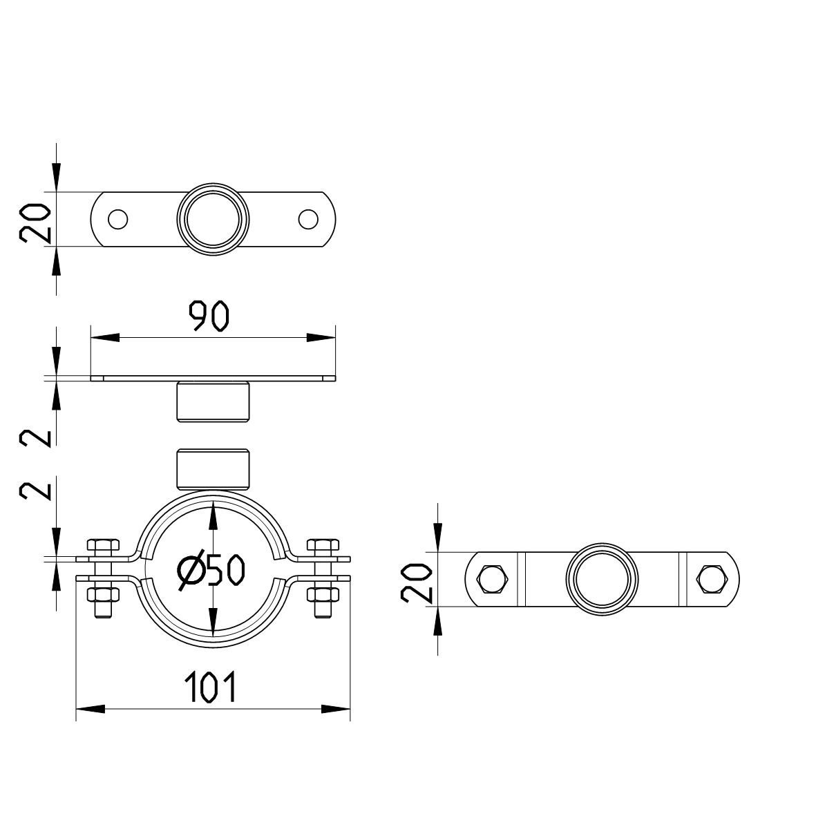 Line Drawing - Pipe hanger-EPDM-BSP threaded