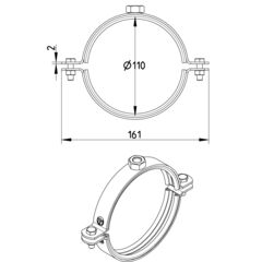 Line Drawing - Pipe hanger-EPDM-UNC threaded