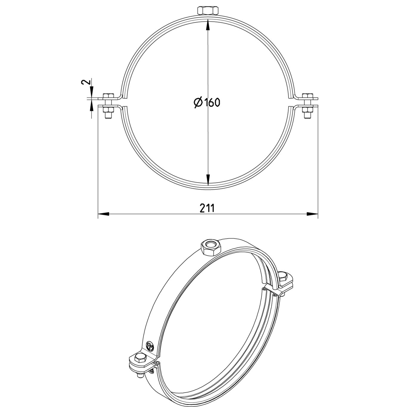 Line Drawing - Pipe hanger-EPDM-UNC threaded