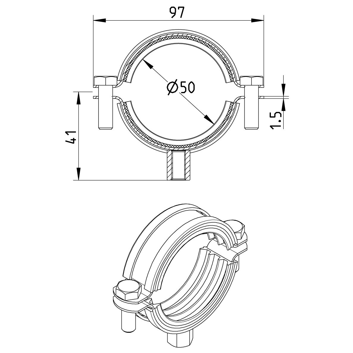 Line Drawing - Pipe hanger-EPDM-stainless