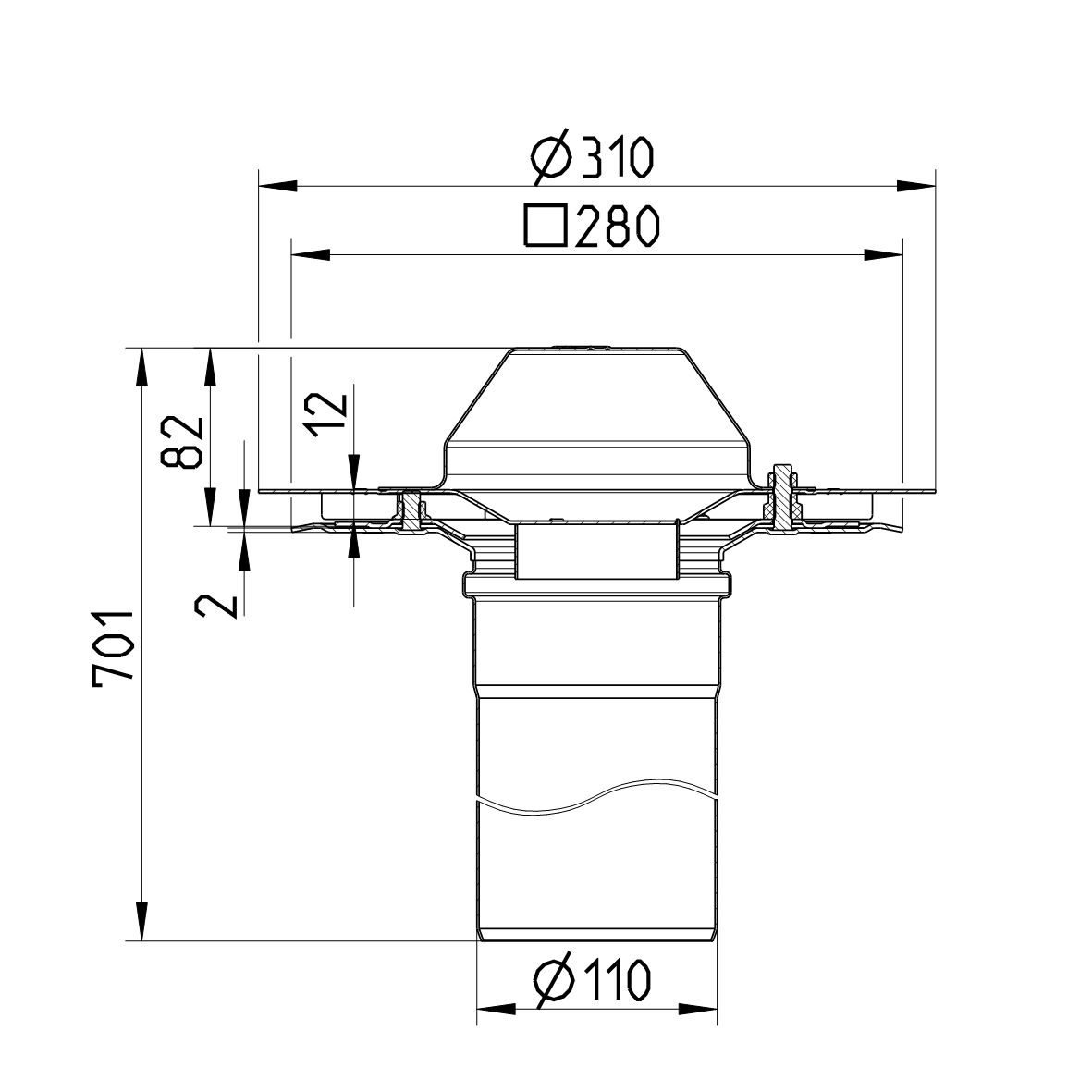 Line Drawing - Drain for gravity-single ply membrane